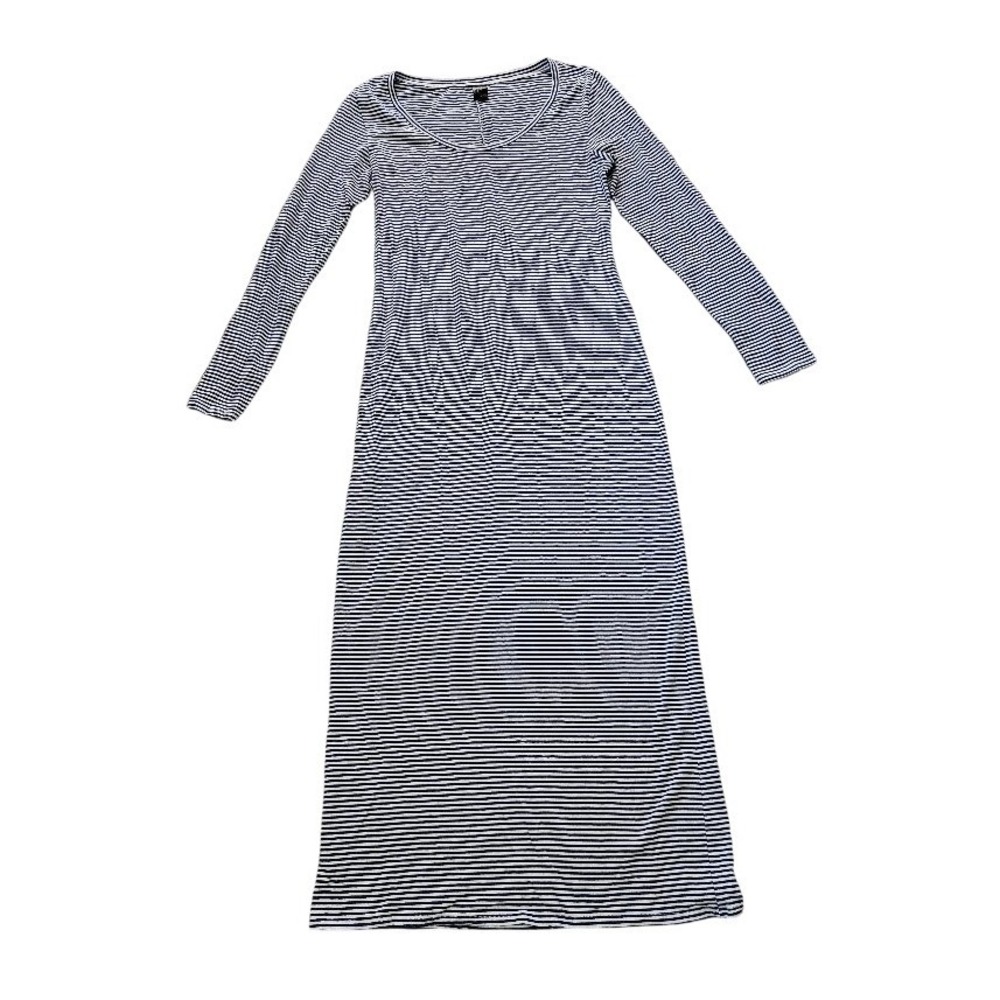 Peruvian Connection Striped Pima Cotton Maxi Dress Blue White Long Sleeve Medium